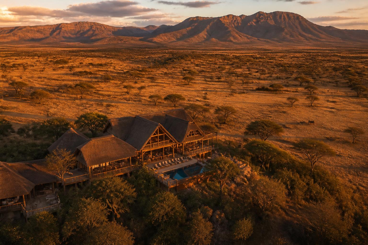 African luxury lodge at sunset